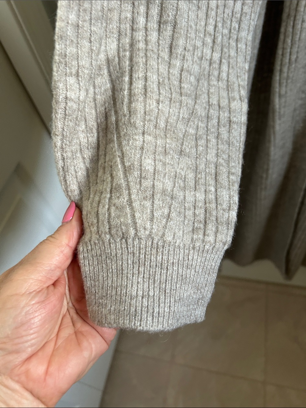H&M Long Ribbed Open-Front Cardigan - Light Beige - Picture 4 of 5